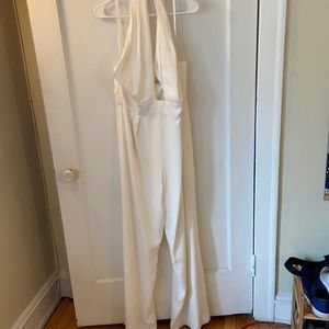 White halter deep V jumpsuit, new with tags!